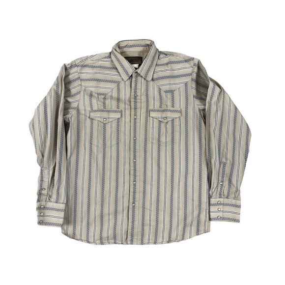 Jaripeo Tan‎ Striped Pearl Snap Long Sleeve Men Sz M/38 - Picture 1 of 6